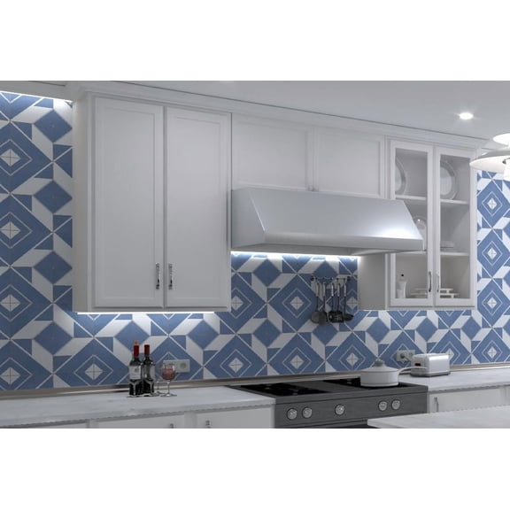 Luv Adore Blue 8-in. Encaustic Spanish/Moroccan Patterned Matte Porcelain Wall & Floor Tile