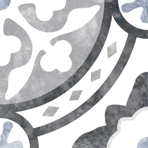 Luv Amore Black/White/Gray 8" X 8" Porcelain Encaustic Matte Floor Tile (Sample)
