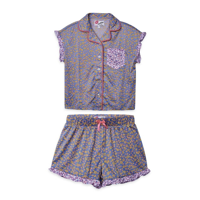 Luv Betsey Girls 2-Piece Pajama Set, Ruffle Short Sleeve Top & Shorts ...