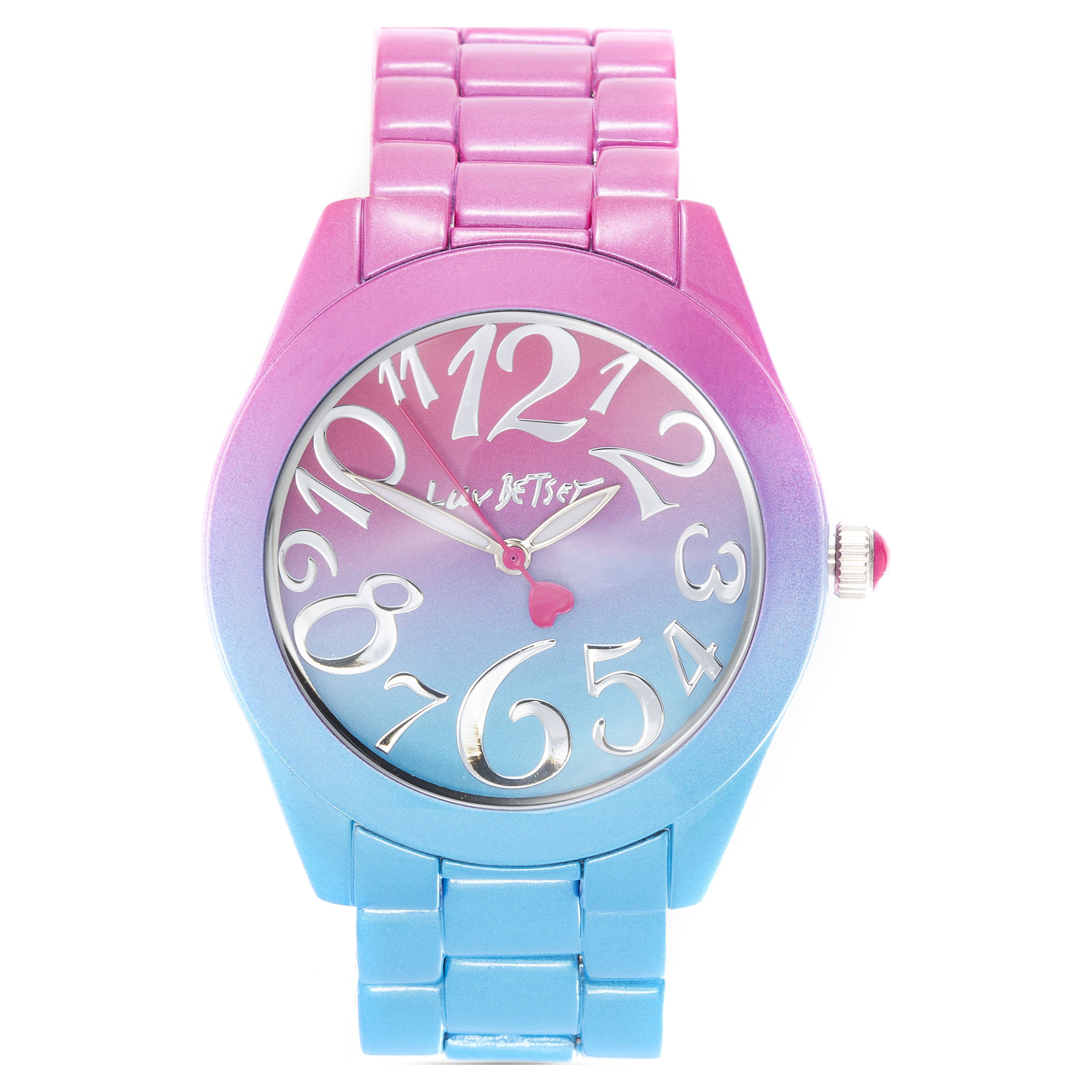 Luv Betsey Women's All Over Gradient Pink and Blue Printed Case, Dial and Band Watch