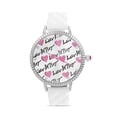 thumbnail image 1 of Luv Betsey Women's Silver Dial with Black and Pink Glitter on Silver Case and White Quilted Strap Watch, 1 of 8