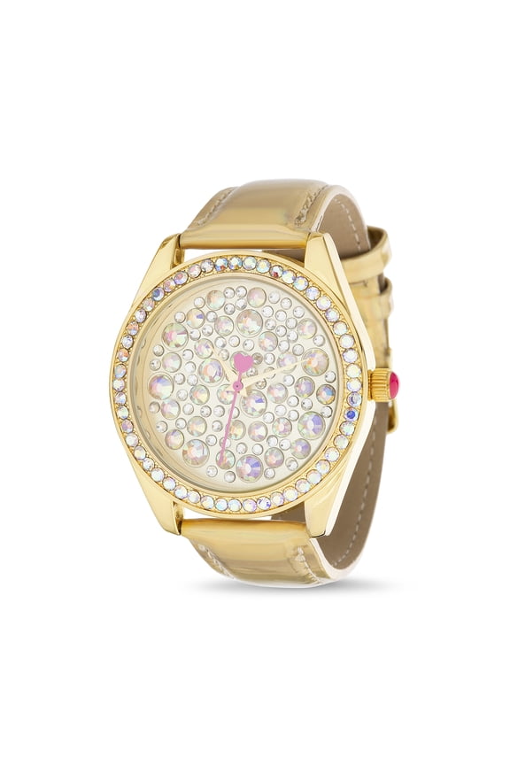 Women's Sunray Dial with Goldtone Case and Gold Metallic Strap Watch with Rhinestones