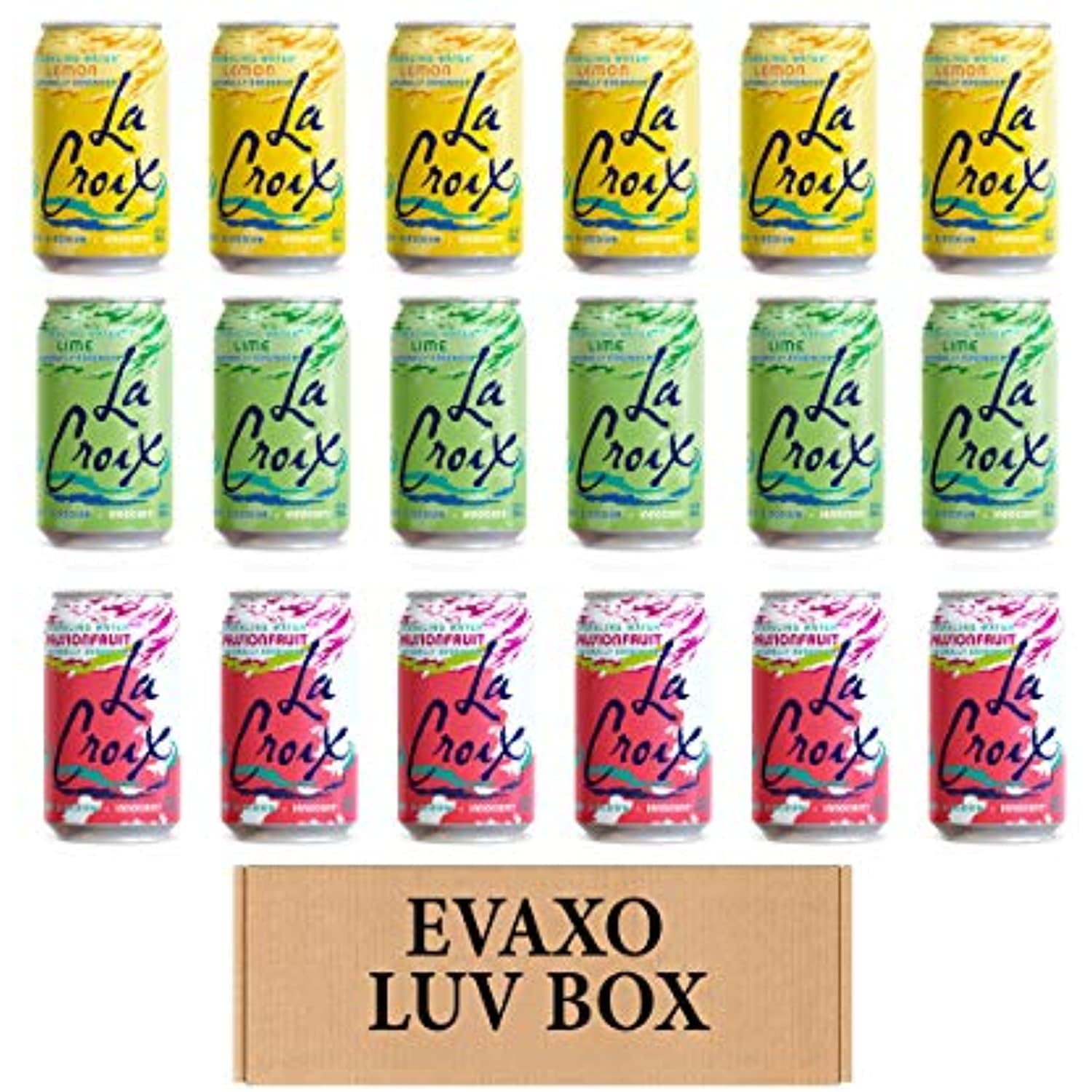 Luv Box- Variety La Croix Sparkling Water Cans 12 Oz. Pack Of 18 , Lemon , Lime , Passion Fruit.#N