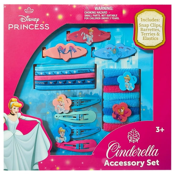 Luv Her Girls' Hair Accessories Set - 20 Pack Featuring Disney Cinderella - Includes 3 Barrettes, 4 Snap Clips, 5 Elastics, 8 Terry Ponies - Everyday Wear, Special Occasions, Ages 3+