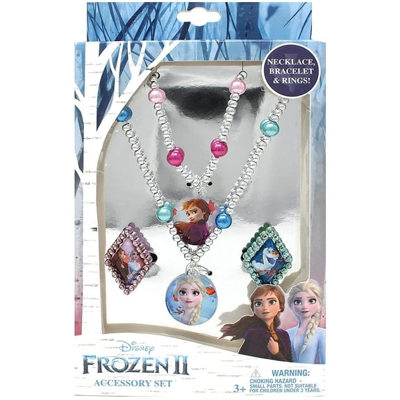 Luv Her Frozen 2 Girls 4 Piece Costume Toy Jewelry Box Set with Silver Rings, Bead Bracelet and Necklace