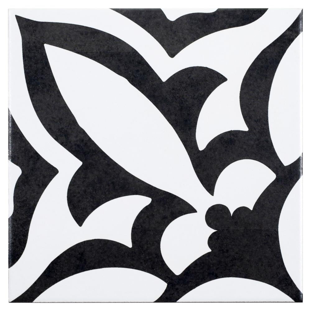 Luv Ti'Amo 8" Black and White Porcelain Encaustic Tile
