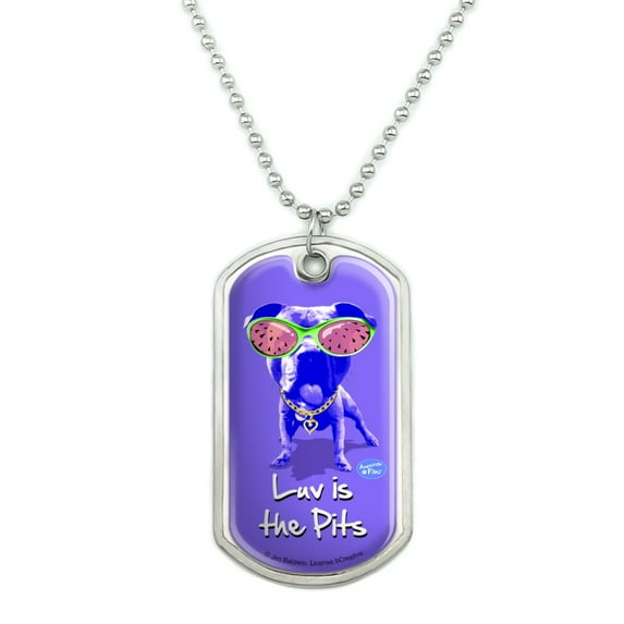 Luv is the Pits Love Pitbull Watermelon Sunglasses Military Dog Tag Pendant Necklace with Chain