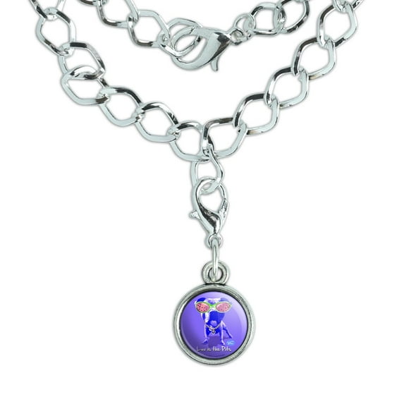 Luv is the Pits Love Pitbull Watermelon Sunglasses Silver Plated Bracelet with Antiqued Charm