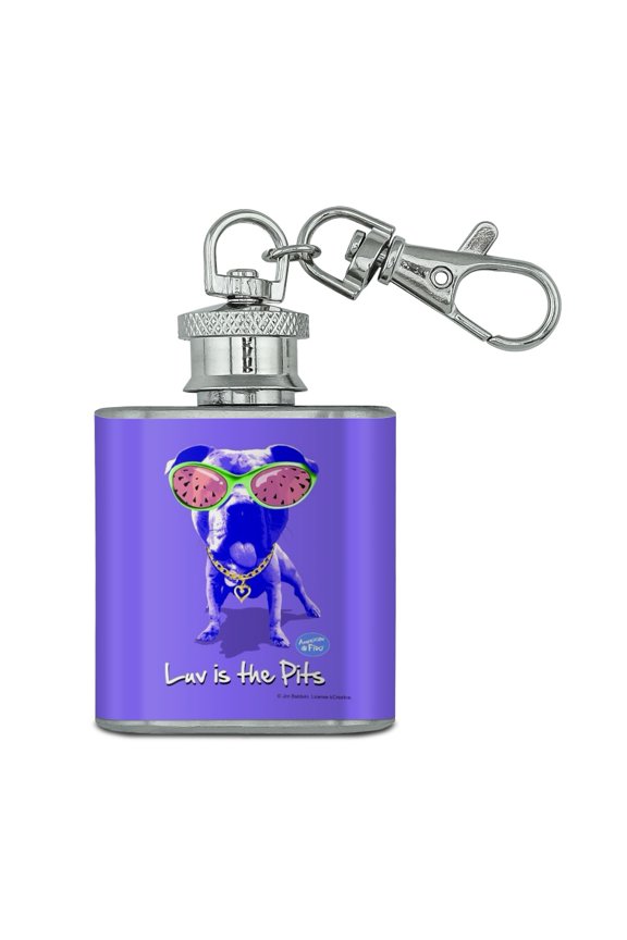 Luv is the Pits Love Pitbull Watermelon Sunglasses Stainless Steel 1oz Mini Flask Key Chain