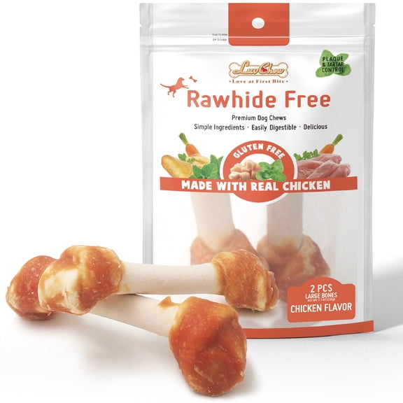 LuvChew Premium Rawhide Free, Grain Free, Gluten Free Dog Bones, Made with Real Chicken & Wholesome Vegetables, Medium 5pcs/Pack