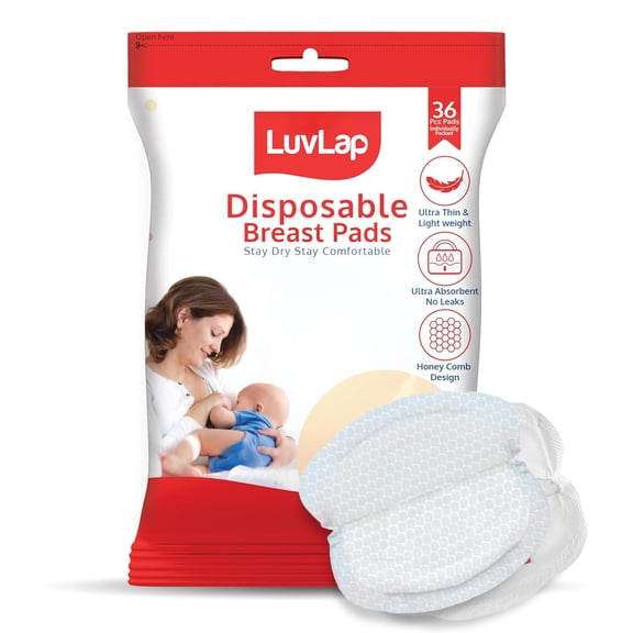 LuvLap Ultra Thin Honeycomb Nursing Breast Pads, 36pcs, Disposable Maternity Pads, Highly Absorbent & Soft, Discreet Fit Breastfeeding pad, New Resealable Pack
