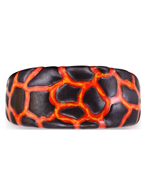 Earth Fire Textured Silver & Enamel Band Men Ring