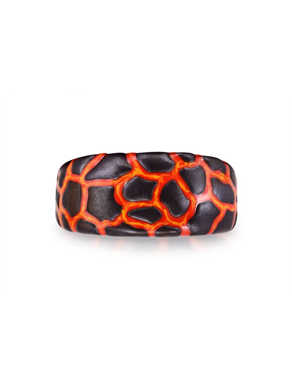Earth Fire Textured 0.50 CT Silver & Enamel Band Men Ring, H-I Color