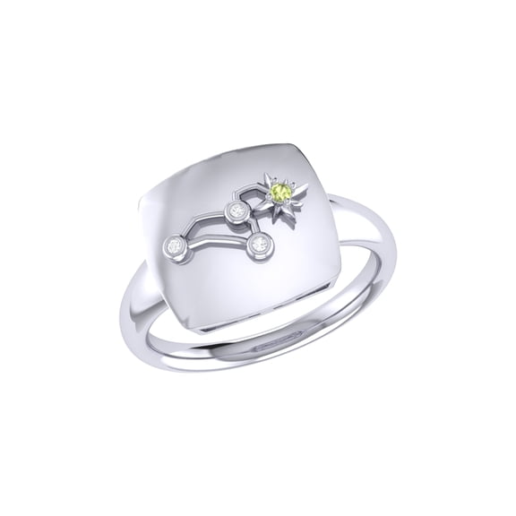 Leo Peridot & Diamond Signet Ring in Sterling Silver