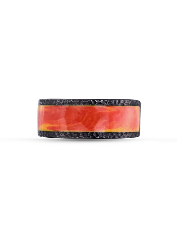 Mista Lava 0.50 CT Sterling Silver & Enamel Band Men Ring, H-I Color