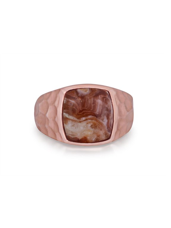 Red Lace Agate Sterling Silver Textured Men Signet Ring