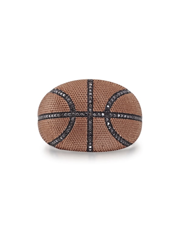 Slam Dunk Basketball 0.33 CT Sterling Silver & Black Diamond Men Ring, H Color, I2 Clarity