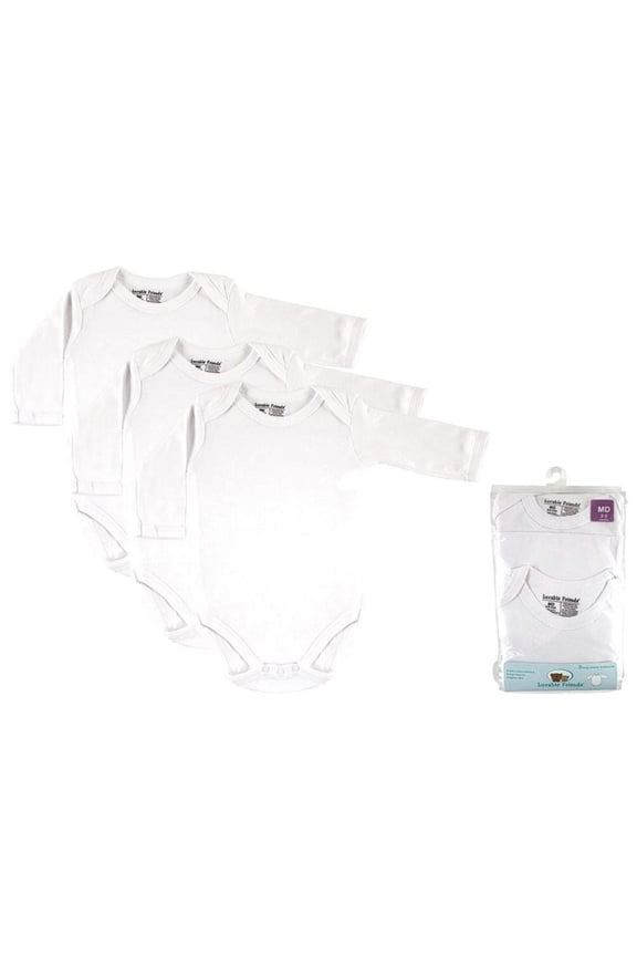 0-12 Months Basic Long-Sleeve Bodysuit - 3 Pack (White 3-6 Months)