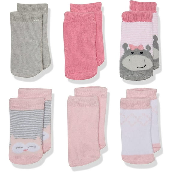 Luvable Friends Baby Girls' "Sweet Owl" 6-Pack Socks - pink/multi, 6 - 12 months