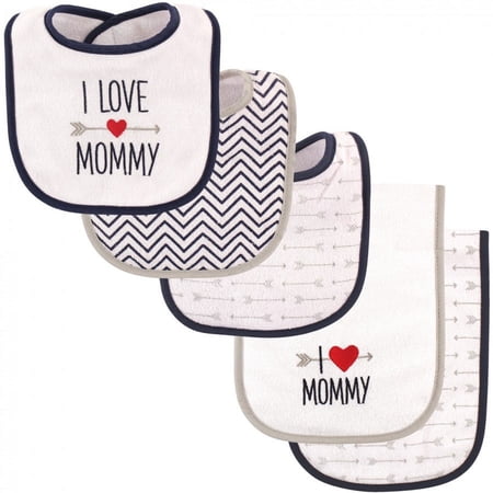 Luvable Friends Baby Boy Bib and Burp Cloth Set 5pk, Boy Mommy, One Size