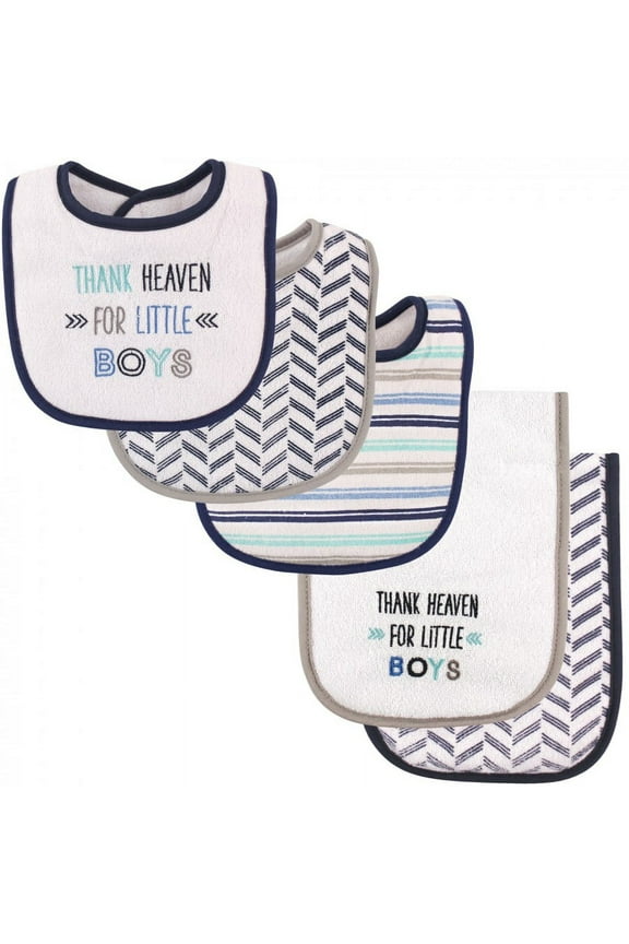Baby Boy Bib and Burp Cloth Set 5pk, Boy Thank Heaven, One Size