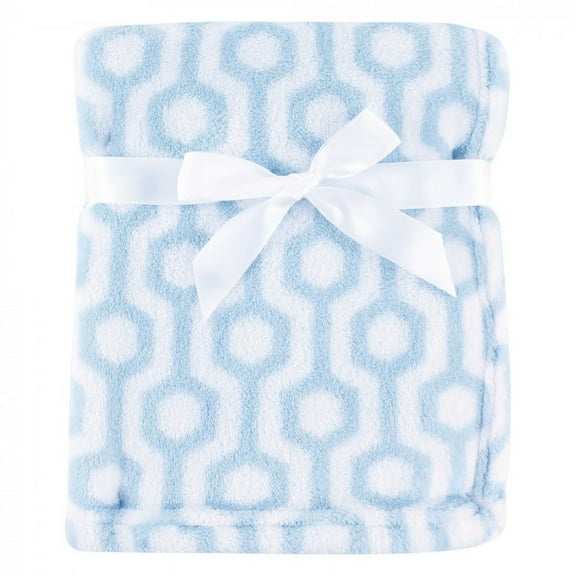 Luvable Friends Baby Boy Coral Fleece Blanket, Blue Hexagon, One Size