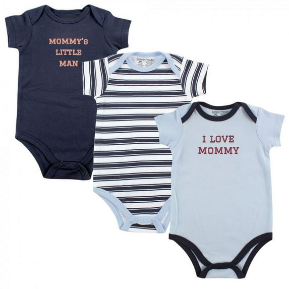 Luvable Friends Baby Boy Cotton Bodysuits 3pk, Boy Mommy, 9-12 Months