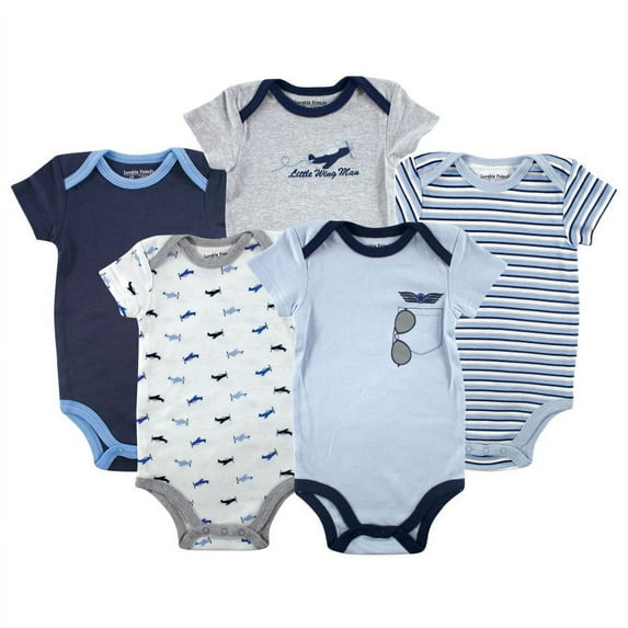 Luvable Friends Baby Boy Cotton Bodysuits 5pk, Airplane, 3-6 Months