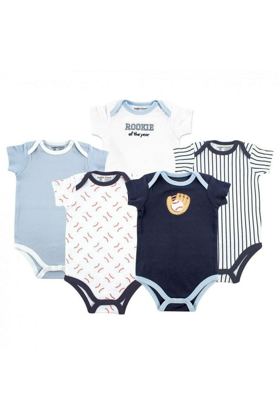 Baby Boy Cotton Bodysuits 5pk, Baseball, 12-18 Months