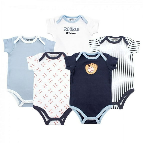 Luvable Friends Baby Boy Cotton Bodysuits 5pk, Baseball, 18-24 Months