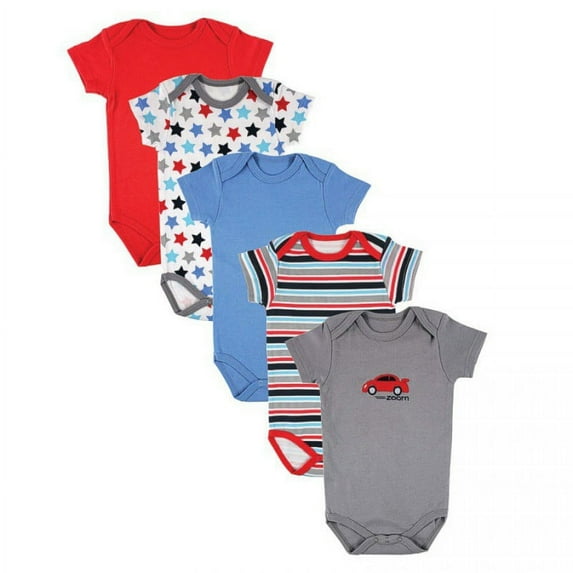 Luvable Friends Baby Boy Cotton Bodysuits 5pk, Car, 0-3 Months