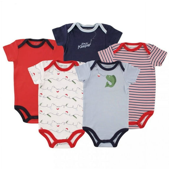 Luvable Friends Baby Boy Cotton Bodysuits 5pk, Fish, 18-24 Months