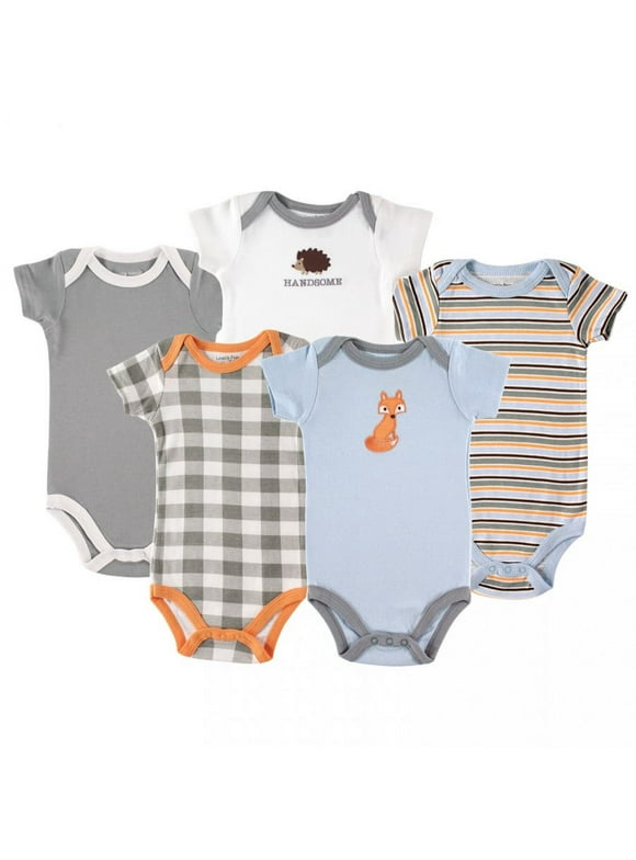 Luvable Friends Baby Boy Cotton Bodysuits 5pk, Fox, 0-3 Months