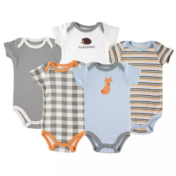 Luvable Friends Baby Boy Cotton Bodysuits 5pk, Fox, 6-9 Months