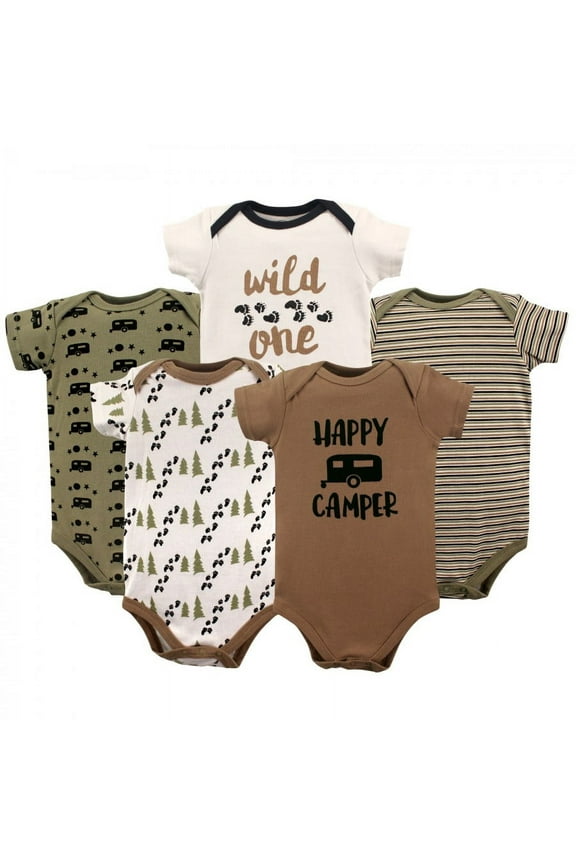 Baby Boy Cotton Bodysuits 5pk, Happy Camper, 12-18 Months