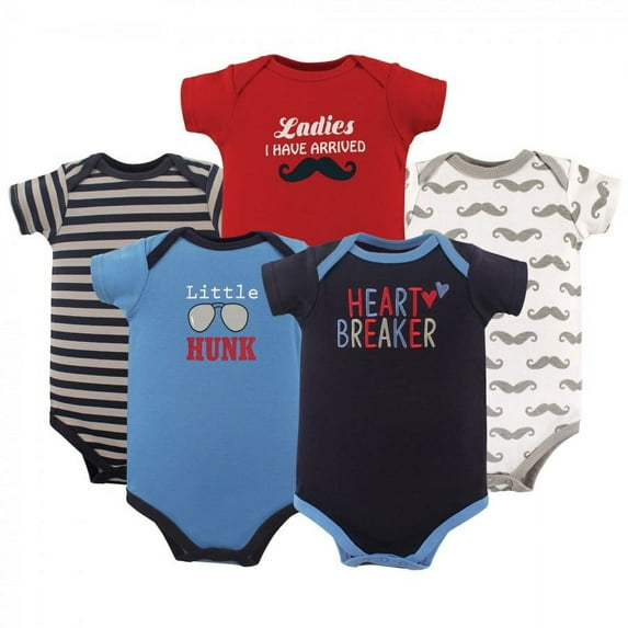 Luvable Friends Baby Boy Cotton Bodysuits 5pk, Hunk, 6-9 Months