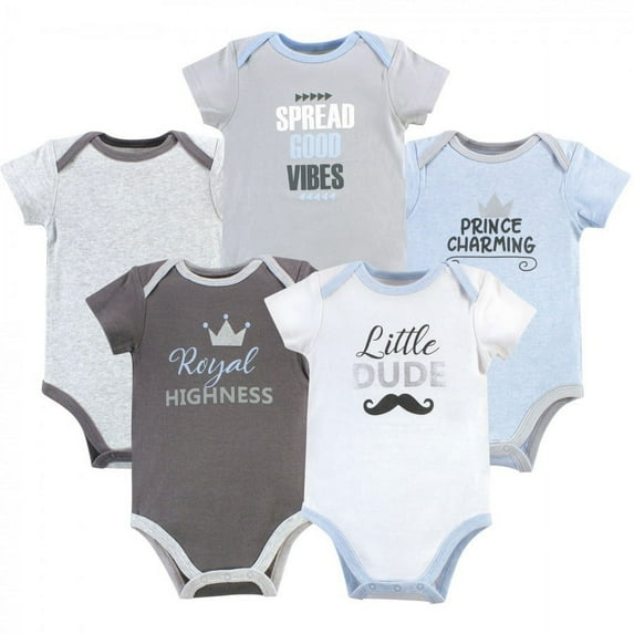 Luvable Friends Baby Boy Cotton Bodysuits 5pk, Little Dude, 9-12 Months