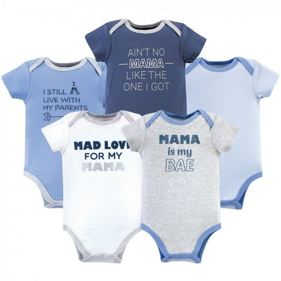 Luvable Friends Baby Boy Cotton Bodysuits 5pk, Mama, 18-24 Months