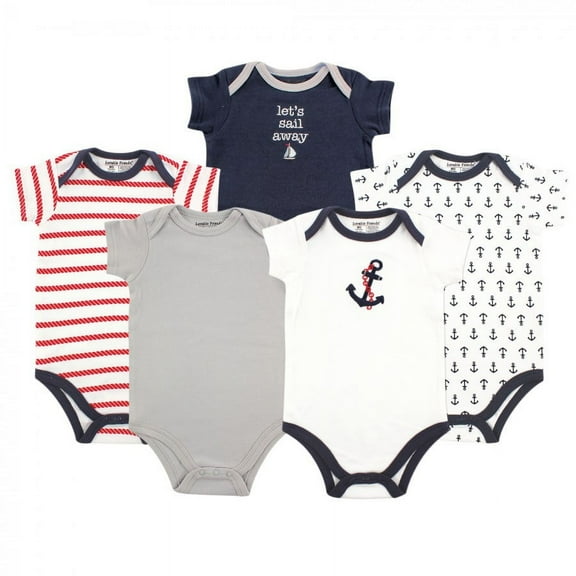 Luvable Friends Baby Boy Cotton Bodysuits 5pk, Nautical, 0-3 Months