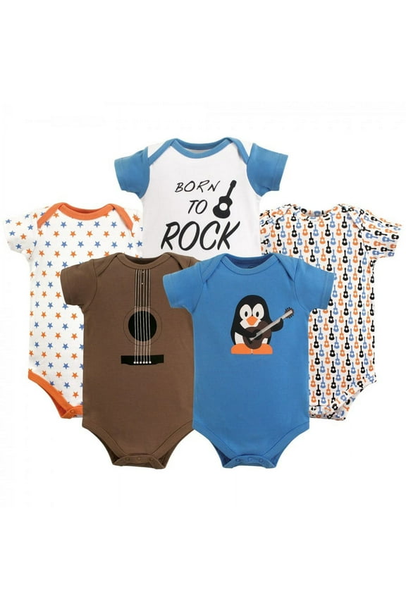 Baby Boy Cotton Bodysuits 5pk, Rock, 0-3 Months