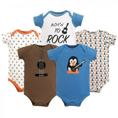 Luvable Friends Baby Boy Cotton Bodysuits 5pk, Rock, 12-18 Months