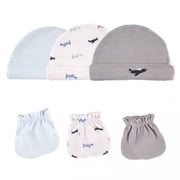 Luvable Friends Baby Boy Cotton Caps and Scratch Mittens 6pk, Airplane, 0-6 Months