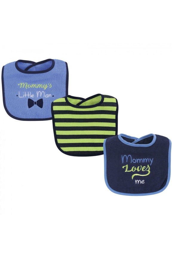 Baby Boy Cotton Drooler Bibs with Fiber Filling 3pk, Blue Boy Mommy, One Size