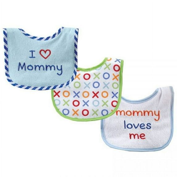 Luvable Friends Baby Boy Cotton Drooler Bibs with Fiber Filling 3pk, Blue Mom, One Size