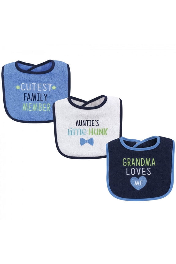 Baby Boy Cotton Drooler Bibs with Fiber Filling 3pk, Boy Family, One Size