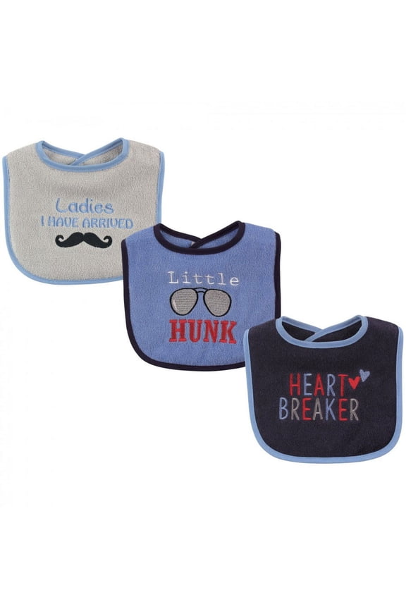 Baby Boy Cotton Drooler Bibs with Fiber Filling 3pk, Hunk, One Size