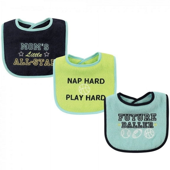 Luvable Friends Baby Boy Cotton Drooler Bibs with Fiber Filling 3pk, Sports, One Size