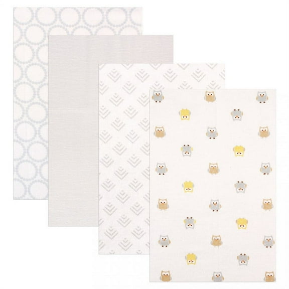 Luvable Friends Baby Boy Cotton Flannel Receiving Blankets, Owl 4-Pack, One Size