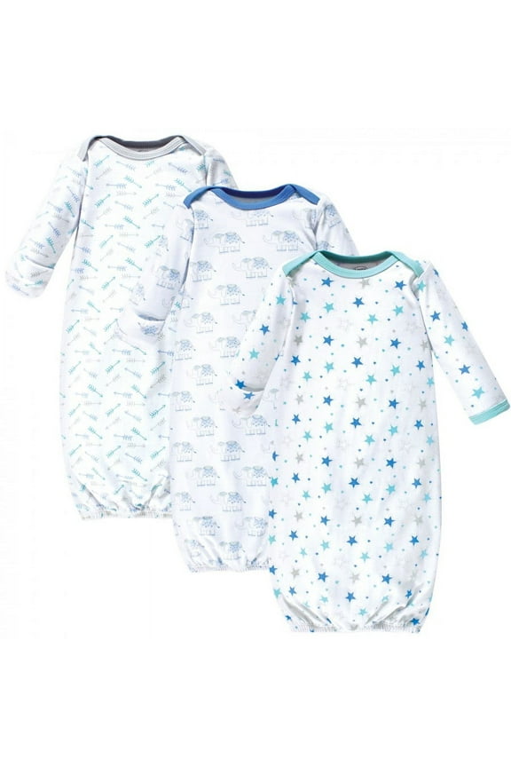 Baby Boy Cotton Gowns, Boy Elephant Stars, Preemie/Newborn