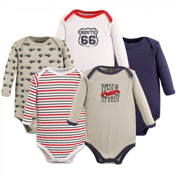 Luvable Friends Baby Boy Cotton Long-Sleeve Bodysuits 5pk, Speedy, 12-18 Months